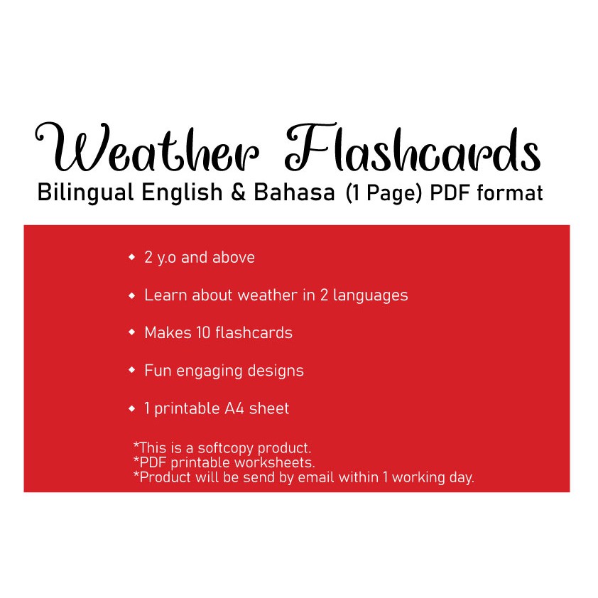 Fast Free Shipping Bahasa English Learn Weather Flashcards Softcopy Pdf Format Makes 10 Cards Shopee Malaysia