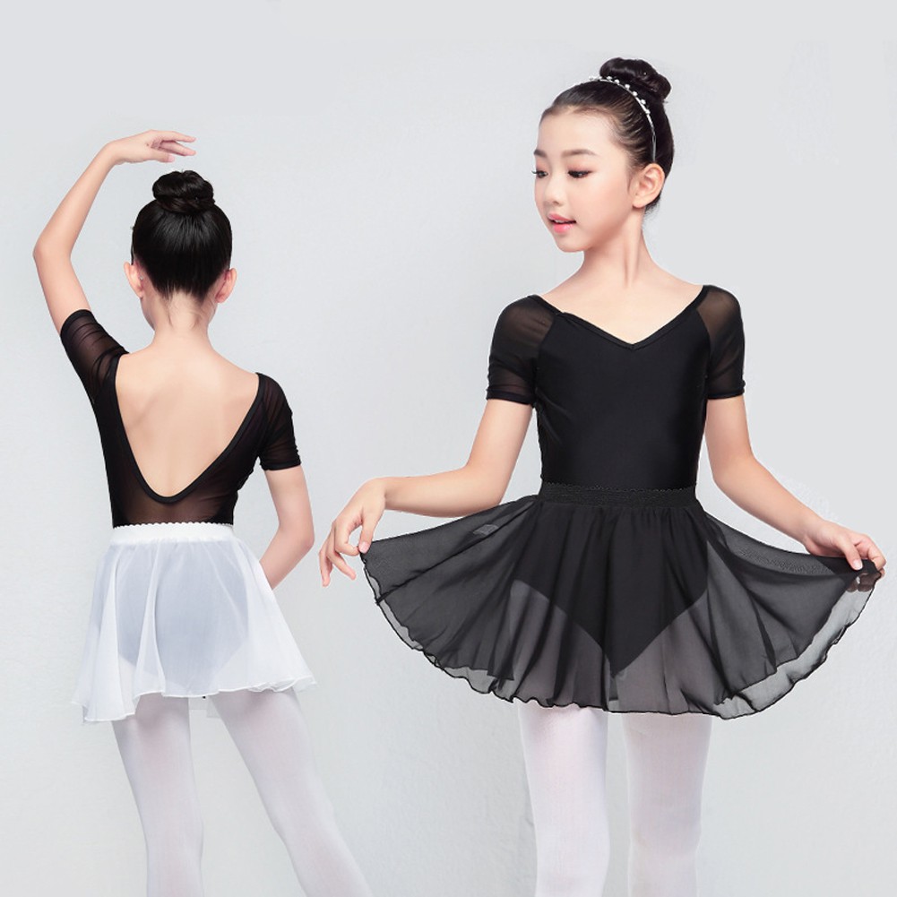 Kids Girls Short Sleeves Ballet Dance Dress Leotard Gymnastics Dancewear Costume
