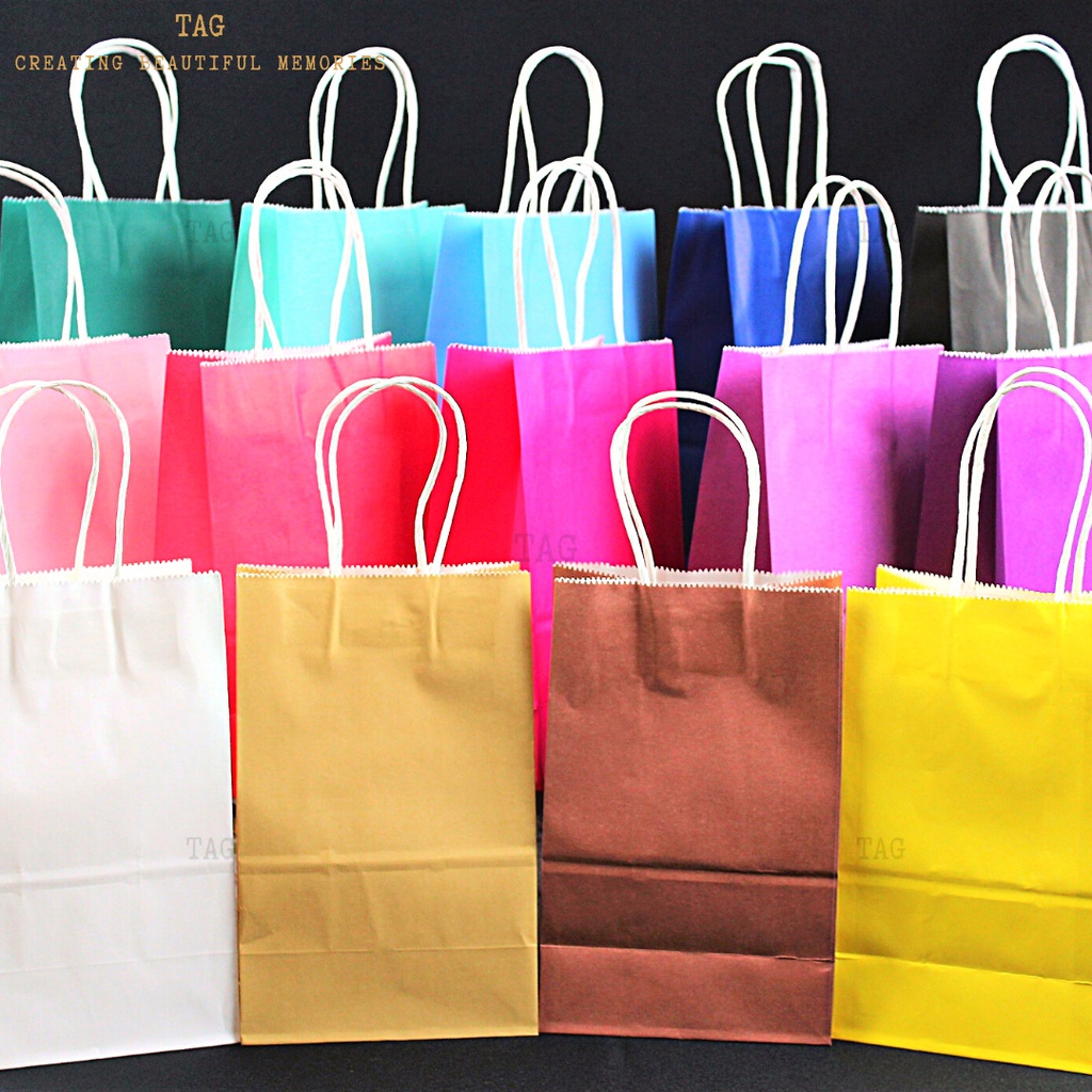 10Pcs +/-13x8x20cm Wedding Party Goodies Plain Colour Kraft Paper Bag Twisted Handle Beg Kertas Cenderahati CNSY1028