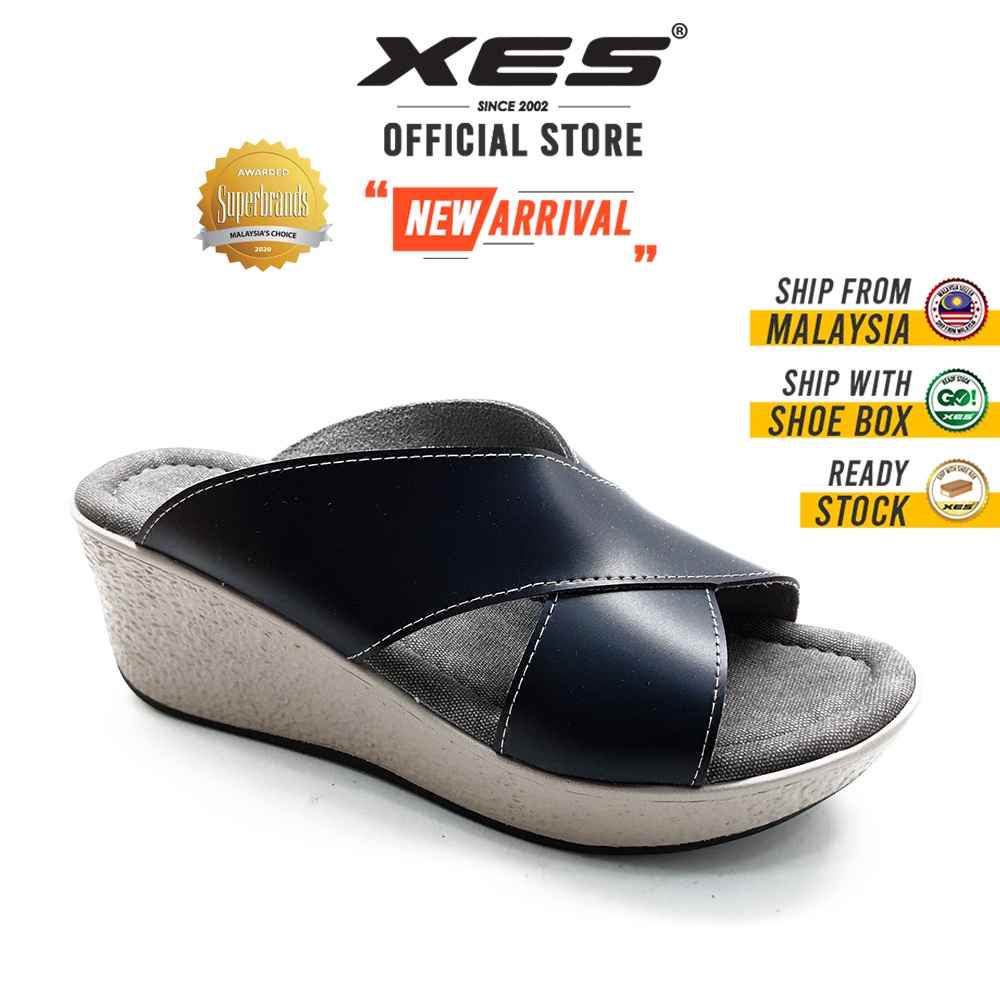 XES Ladies BSLM61003 Casual Wedges Sandals (Black, Pink)