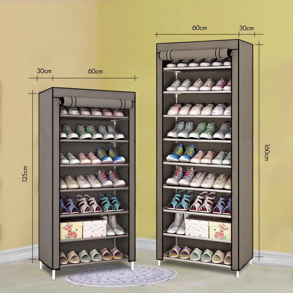 FINSSO: Multi Shoe Rack 8& 10 Tiers Curtain Wardrobe Rak Kasut