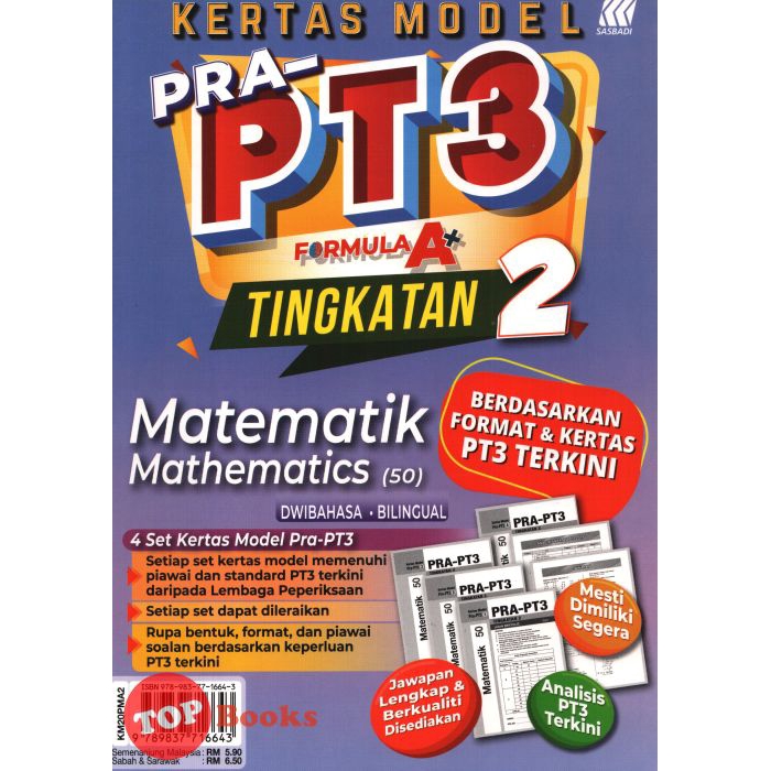 Topbooks Sasbadi Kertas Model Pra Pt3 Formula A Matematik Tingkatan 2 Dwibahasa Shopee Malaysia