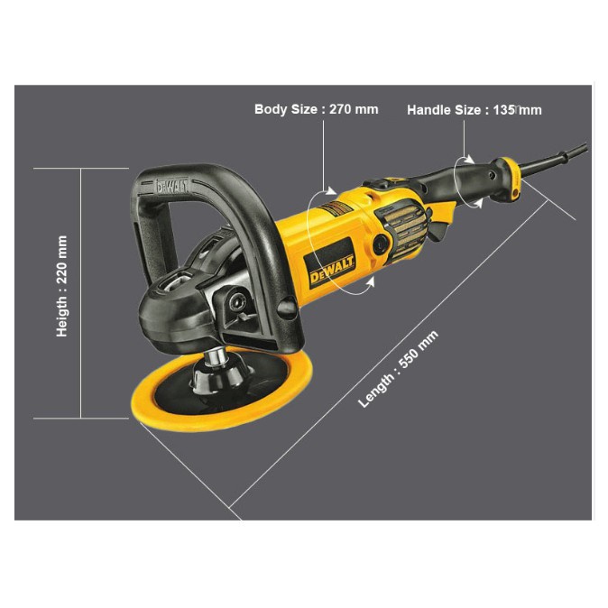 Dewalt DWP849X 7 "1250W/ 178mm Variable Speed Polisher soft Start+Side Handle +Flanges+Spanner