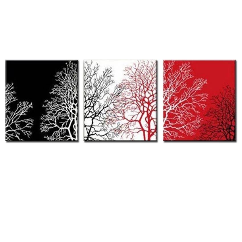 Pop Modern Mural Tanpa Bingkai Pokok Hitam Dan Putih Merah Lukisan Minyak Di Atas Kanvas 3 Pcs Hiasan Rumah Wall Art Paint Untuk Bilik Shopee Malaysia