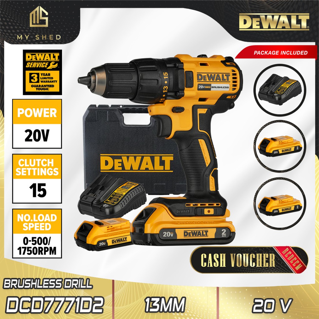 DEWALT DCD7771D2 20V 13mm Cordless Brushless Drill Driver With 2pcs ...