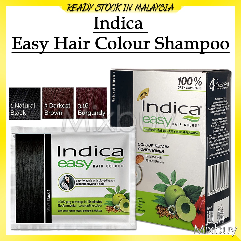 indica Easy Hair Colour Shampoo Black / Burgundy / Dark Brown, 25 Ml