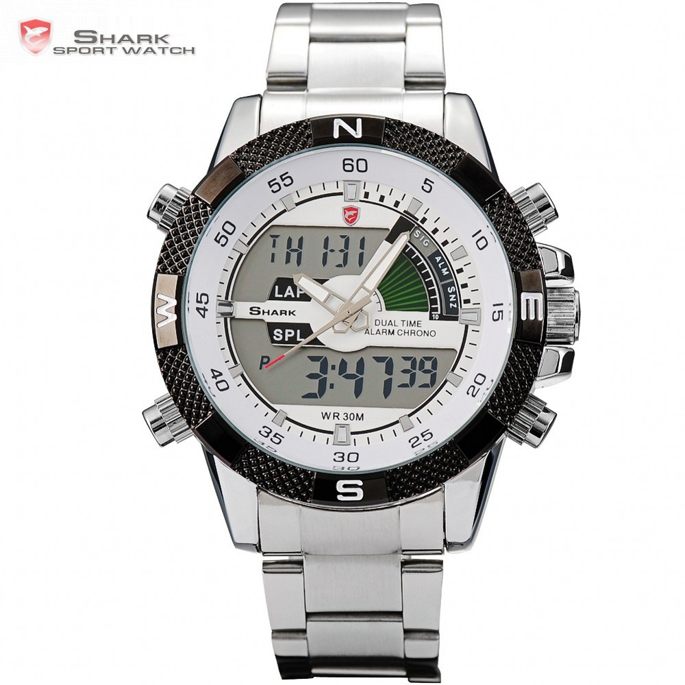 Steel Porbeagle SHARK Sport Watch Silver White Luxury Brand Military SH046