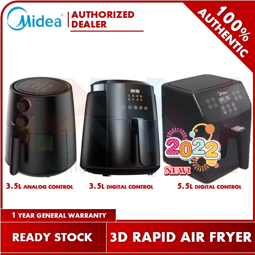 Midea 5.5L / 3.5L Digital Control Air Fryer with 3D Rapid Air Flow System MAF-55A / MAF-D3500 / MAF-35A