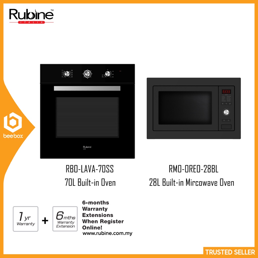 [PACKAGE] Rubine RBO-LAVA-70SS 70L Built in Oven + RMO-OREO-28BL 28L Build in Microwave Oven