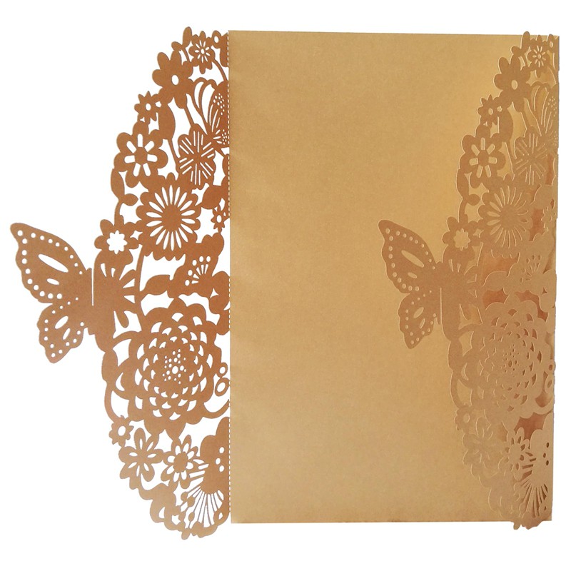 10Pcs/Set Delicate Carved Butterflies Romantic Wedding Party Invitation Card Envelope Invitations for Wedding：Light Purp
