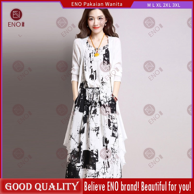 ENO Ready Stock Women 2 Set Long Sleeveless Dress 