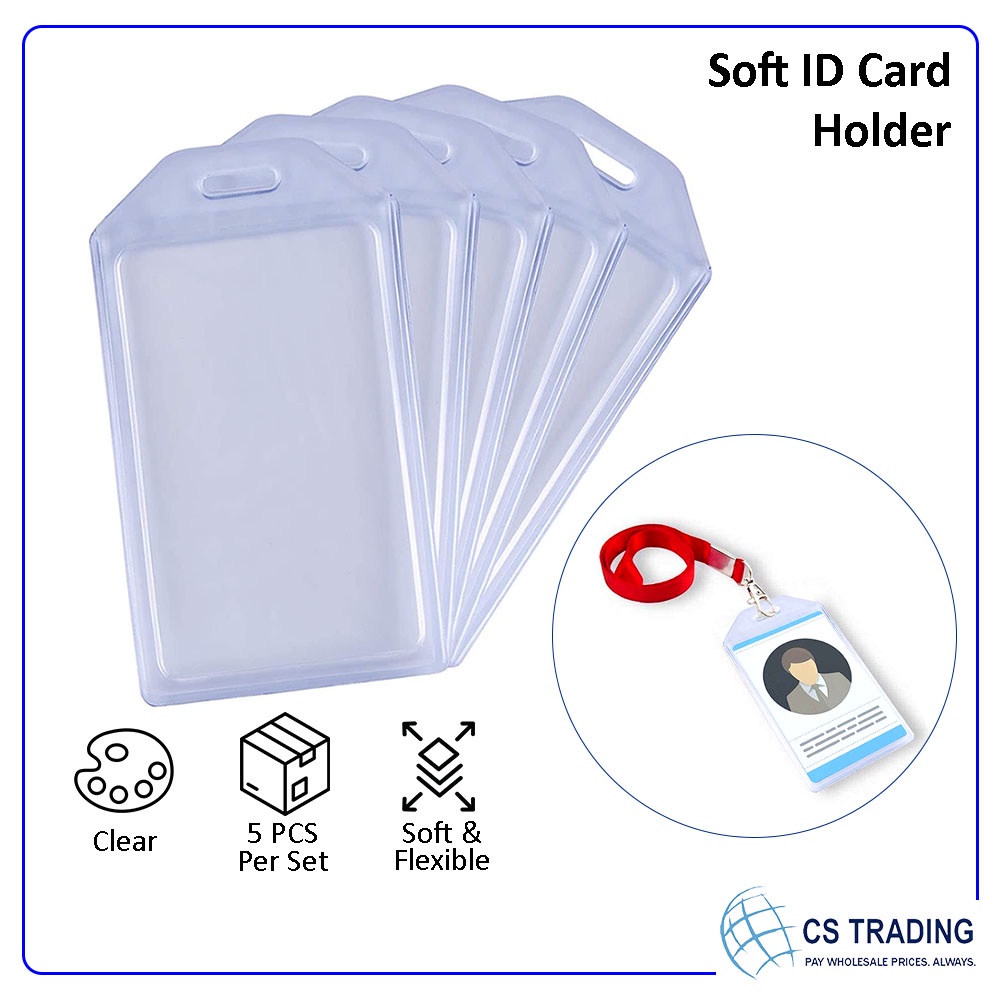 5 pcs Heavy Duty ID Card Badge Holder Hard Plastic Vertical Silicone