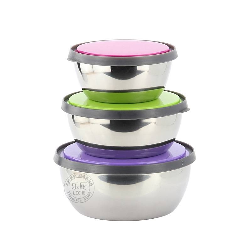 3pcs Stainless Steel Food Storage Box Container Lunch Box Round