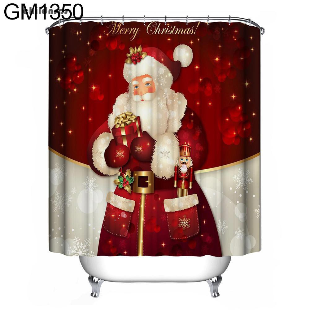Christmas Santa Bear Shower Curtain Bathroom 3d Waterproof Xmas