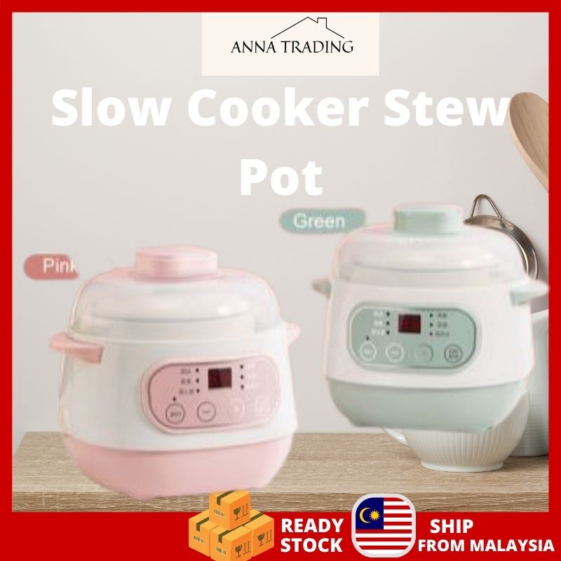 🔥Ready stock🔥 Intelligent Household 200W 1L Electric Ceramic Slow Cooker Stew Pot For Egg With Preservation + Timing .