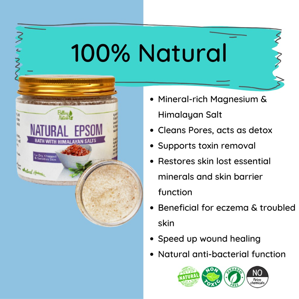 Bellary Nature Epsom & Himalayan Bath Salts (200g) (Eczema, Psoriasis, Dermatitis, Acne