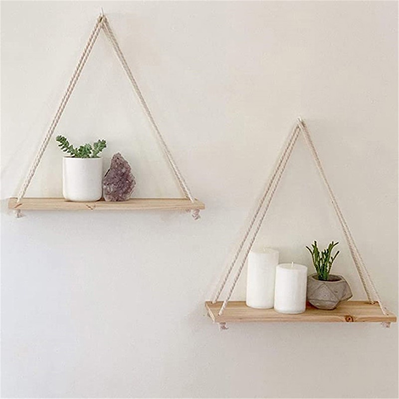 【Ready Stock】Wooden Swing Hanging Rope Modern Boho Floating Shelve Wall Mounted Plant Flower Pot Farmhouse Decoration For Living Room high quality Mother's Day Gift