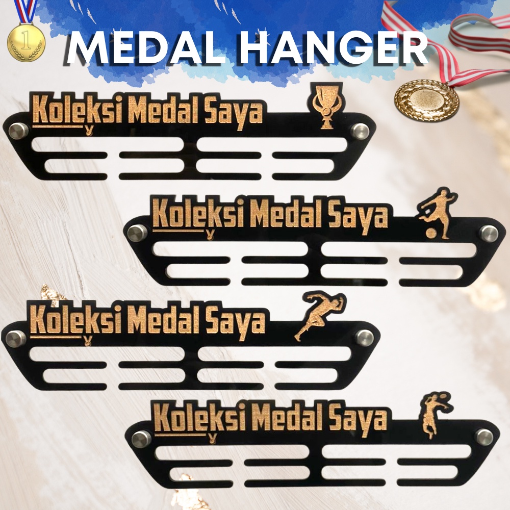 Medal Holder Display Medal Hanger Football,Badminton,Trophy,Running 21 cm (KOLEKSI MEDAL SAYA)