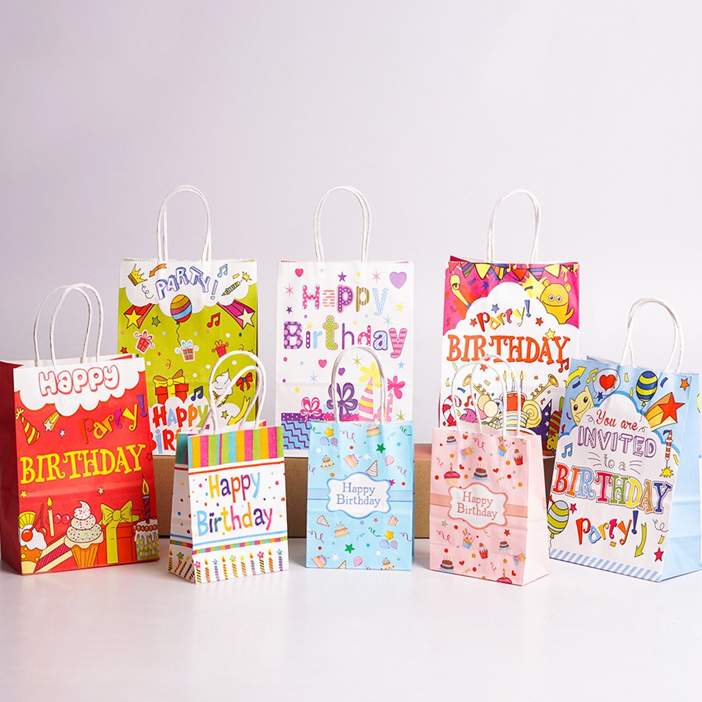 HAPPY BIRTHDAY Paper Bag Pink Blue / CUTE Paper Bag Birthday / Birthday