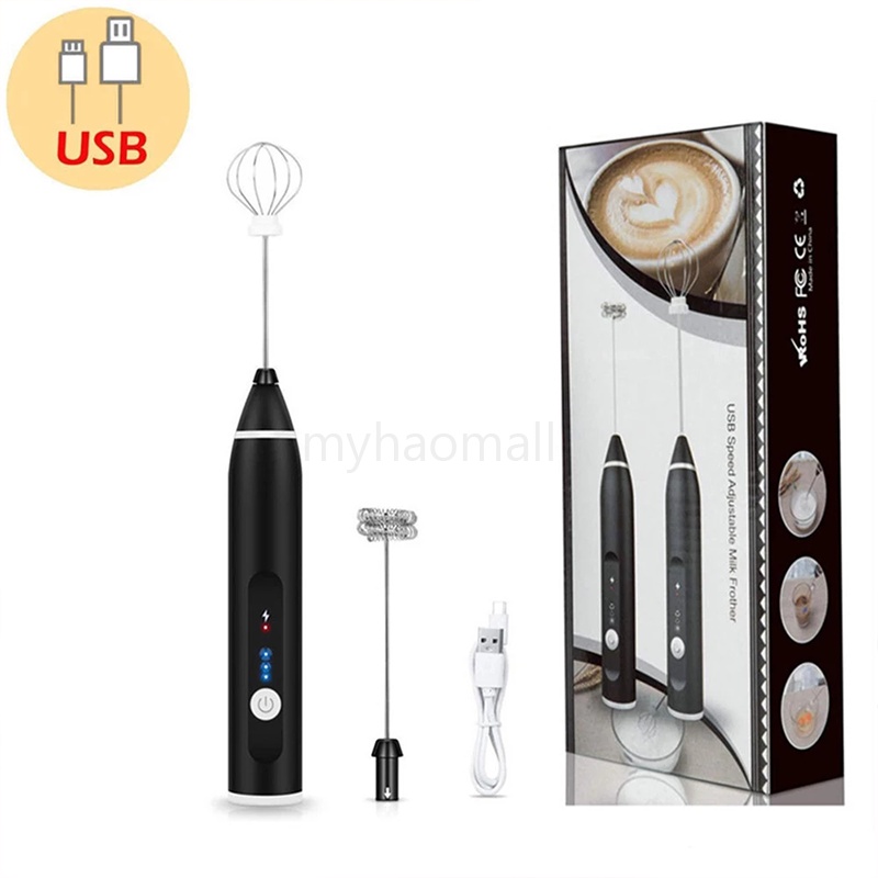 Electric Coffee Mixer Rechargeable Milk Shaker Maker Frother Foamer USB Charging Egg Beater Handheld 3-Speed Adjustable