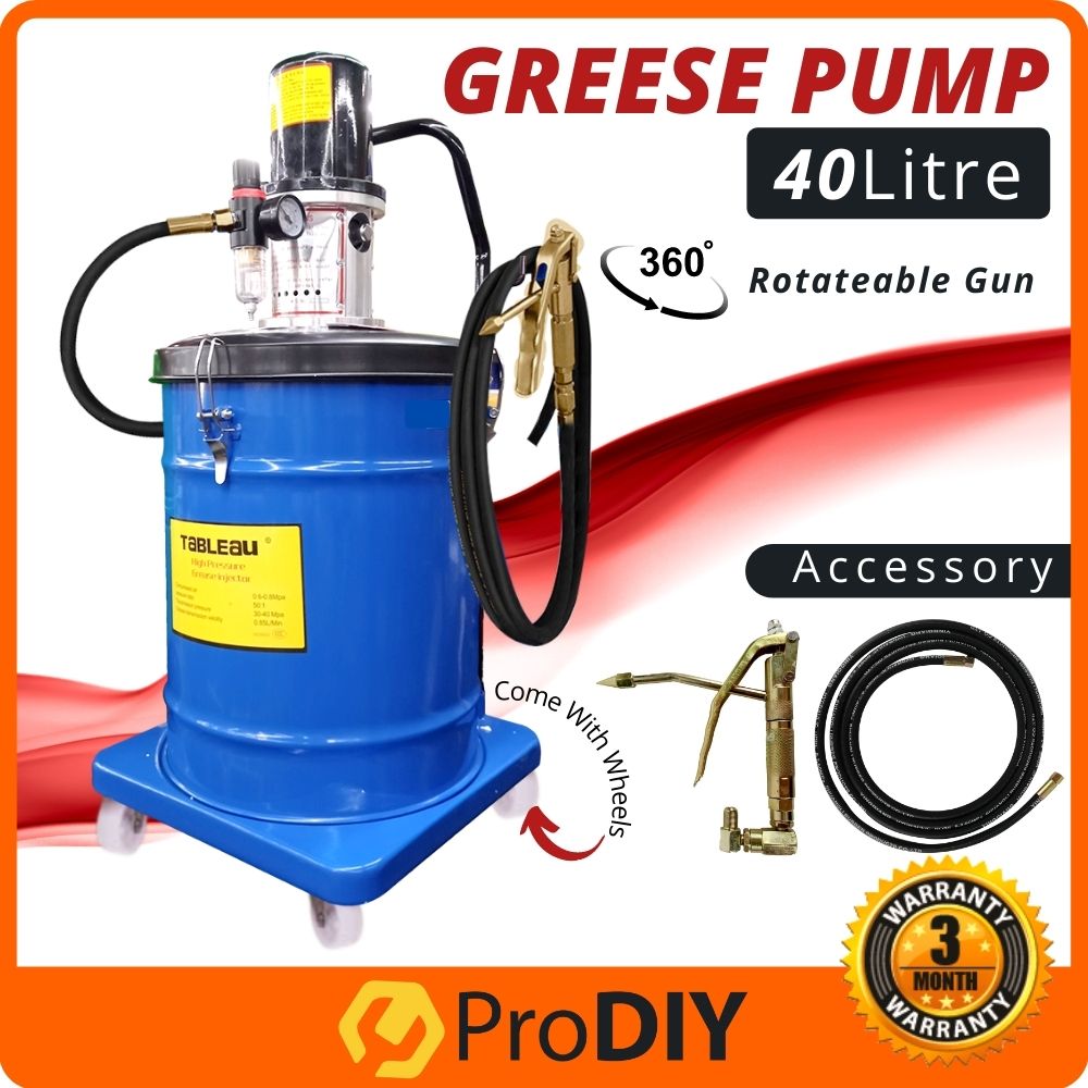 40Litre Air Grease Pump With Hose & Gun 50:1 Pneumatic Lubricator Pam Minyak