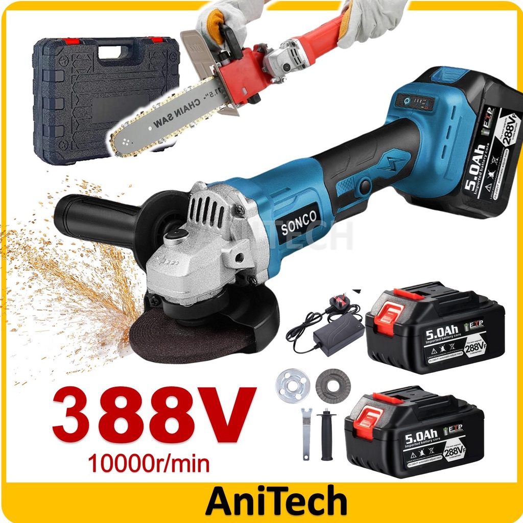 388V Cordless Angle Grinder Electric Chainsaw Wood Cutting Portable
