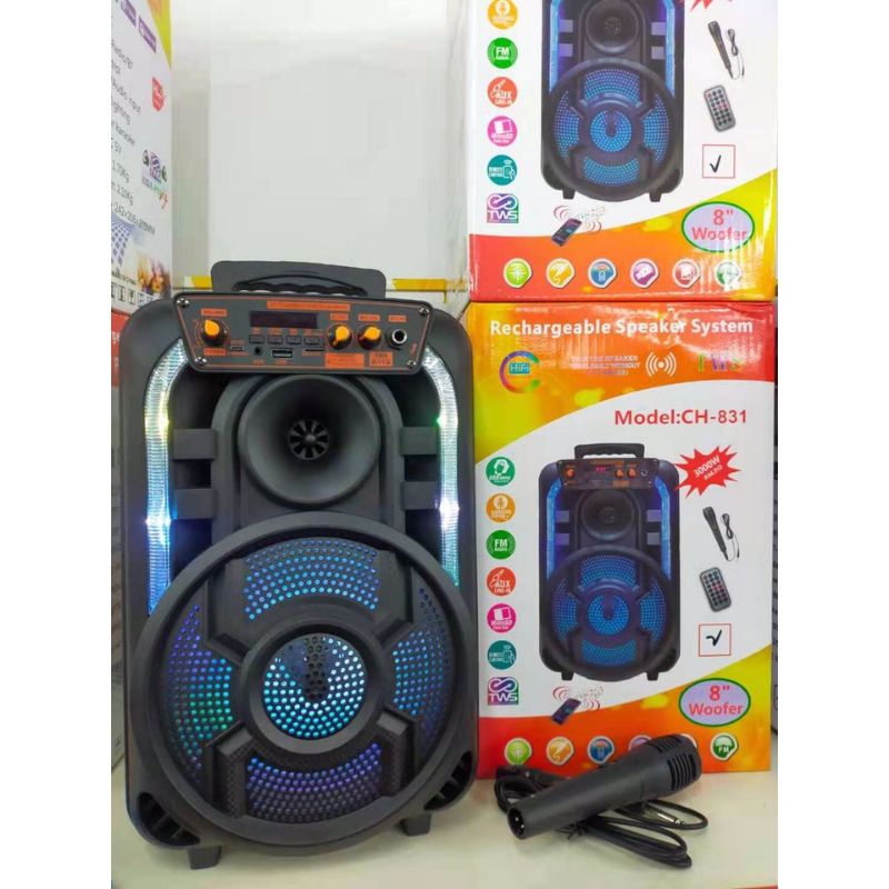 TWS BLUETOOTH SPEAKER 8"INCH WOOFER WITH CABLE MIC AND CONTROL MODEL:- CH-831