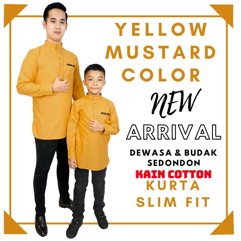 Baju Kurta Lelaki Dewasa Ready Stock New Slim Fit Kurta Yellow