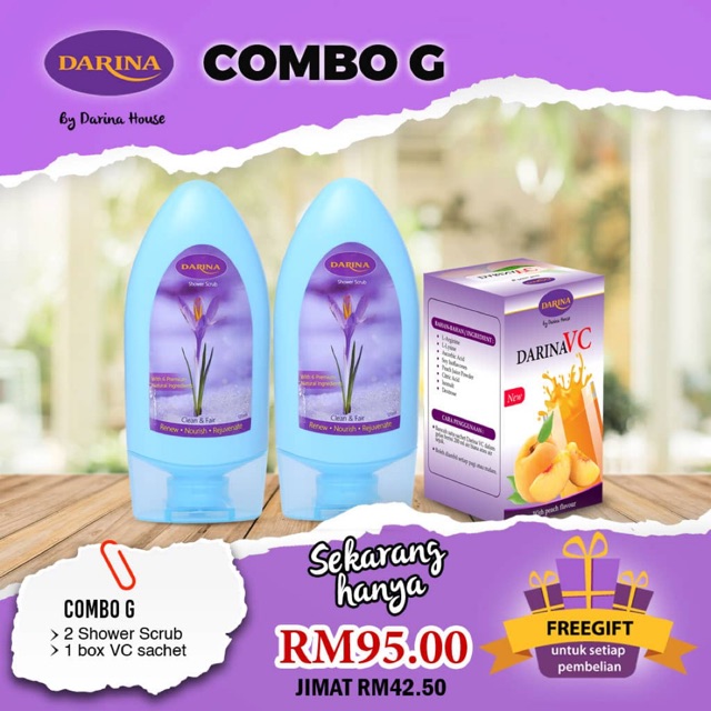 COMBO C || DARINA SHOWER SCRUB MENGHILANGKAN BAU BADAN GATAL KULIT SELULIT KULIT