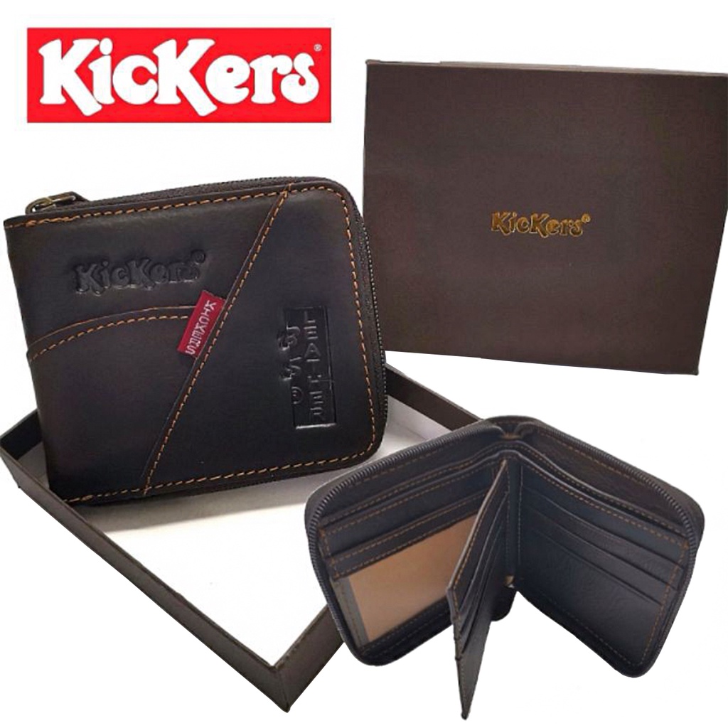 KS04/Z｜Kickers Men Wallet ZIP Leather (with box) lelaki dompet gift fatherday quality baik Timberland Lee Jeep Men's Short Zip Wallet