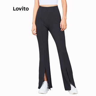 Lovito Casual Leggings Slim Fit Split Flared Popover Pants (Black) Casual Legging Slim Fit Split Flared Popover Pants L14D057 (Hitam)