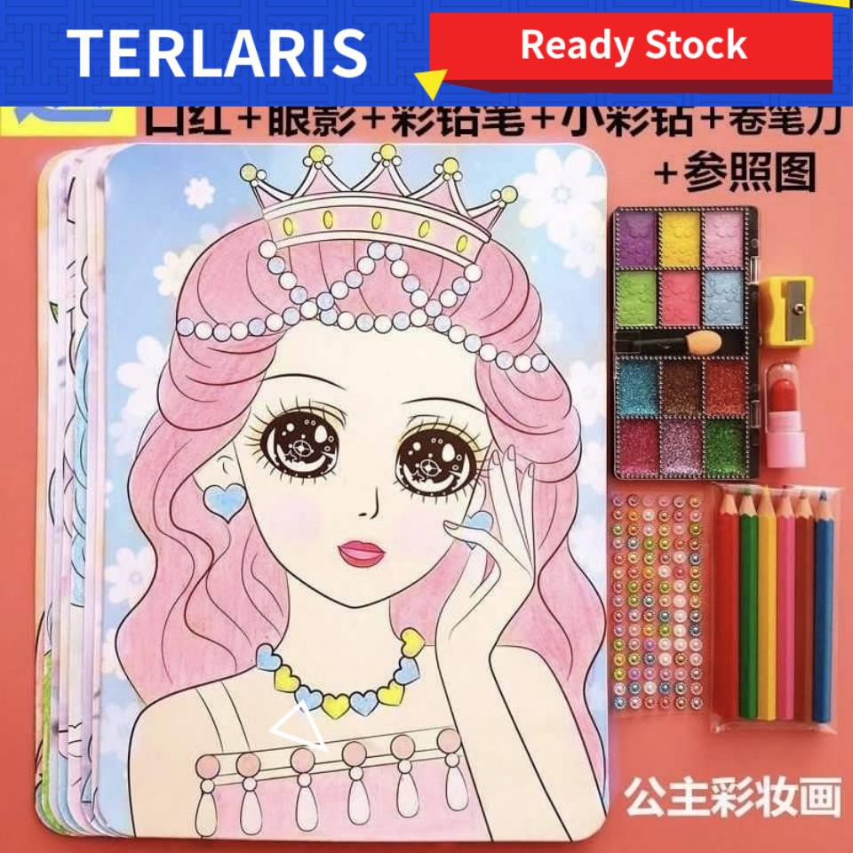Ready Stock Mainan Budak Perempuan Mainan Perempuan Kanak Kanak Doodles Makeup Painting Girl Set Toys Princess Makeup Painted Me Young Tangan Tangan Diy Mengisi Lukisan Warna Air