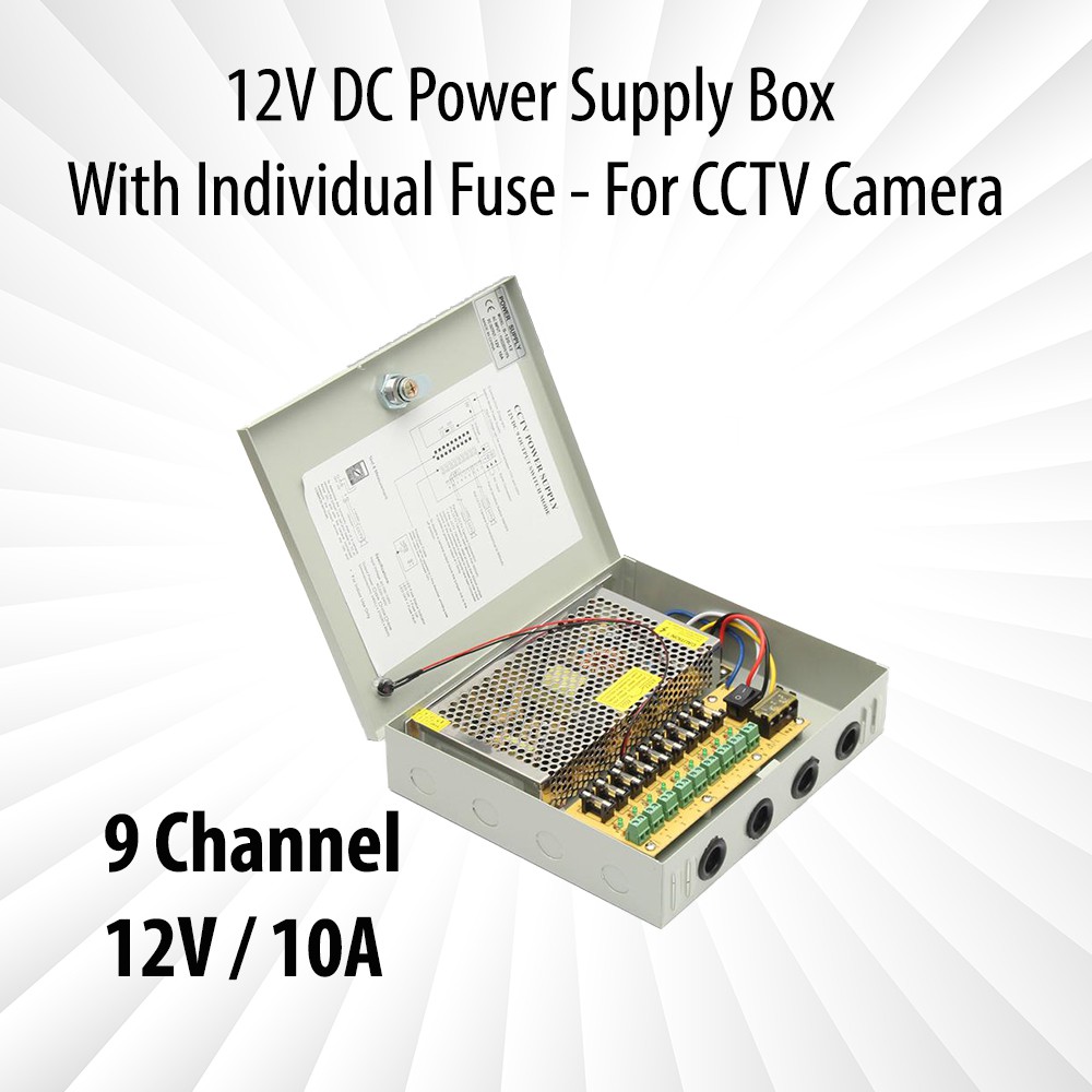 9 channel 12v 10a cctv power supply box with individual fuse shopee