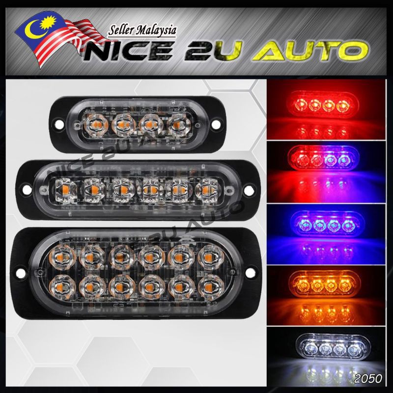 12-24V 4/6/12LED Slim Amber Flash Light Bar Car Vehicle Emergency Warning Strobe Lamp ⚡READYSTOCK⚡