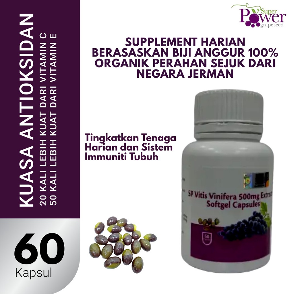 [Tenaga Tambahan & Elak Jangkitan Penyakit] SP Vitis Vinifera 500mg Extract Softgel Capsules 100% Organic Cold Pressed