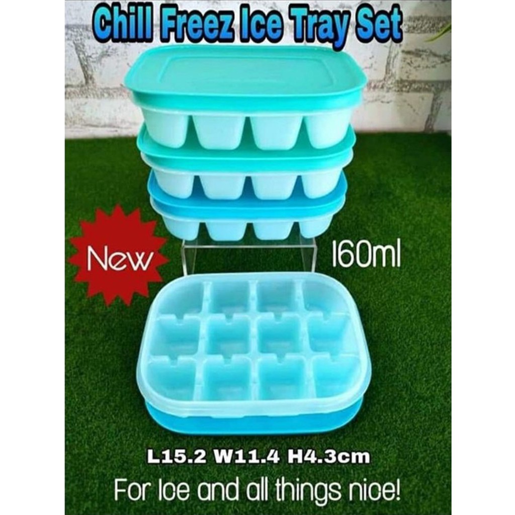 Tupperware Chill Freez Ice Cube Tray Set (Blur or Green Color Set) - 160ml