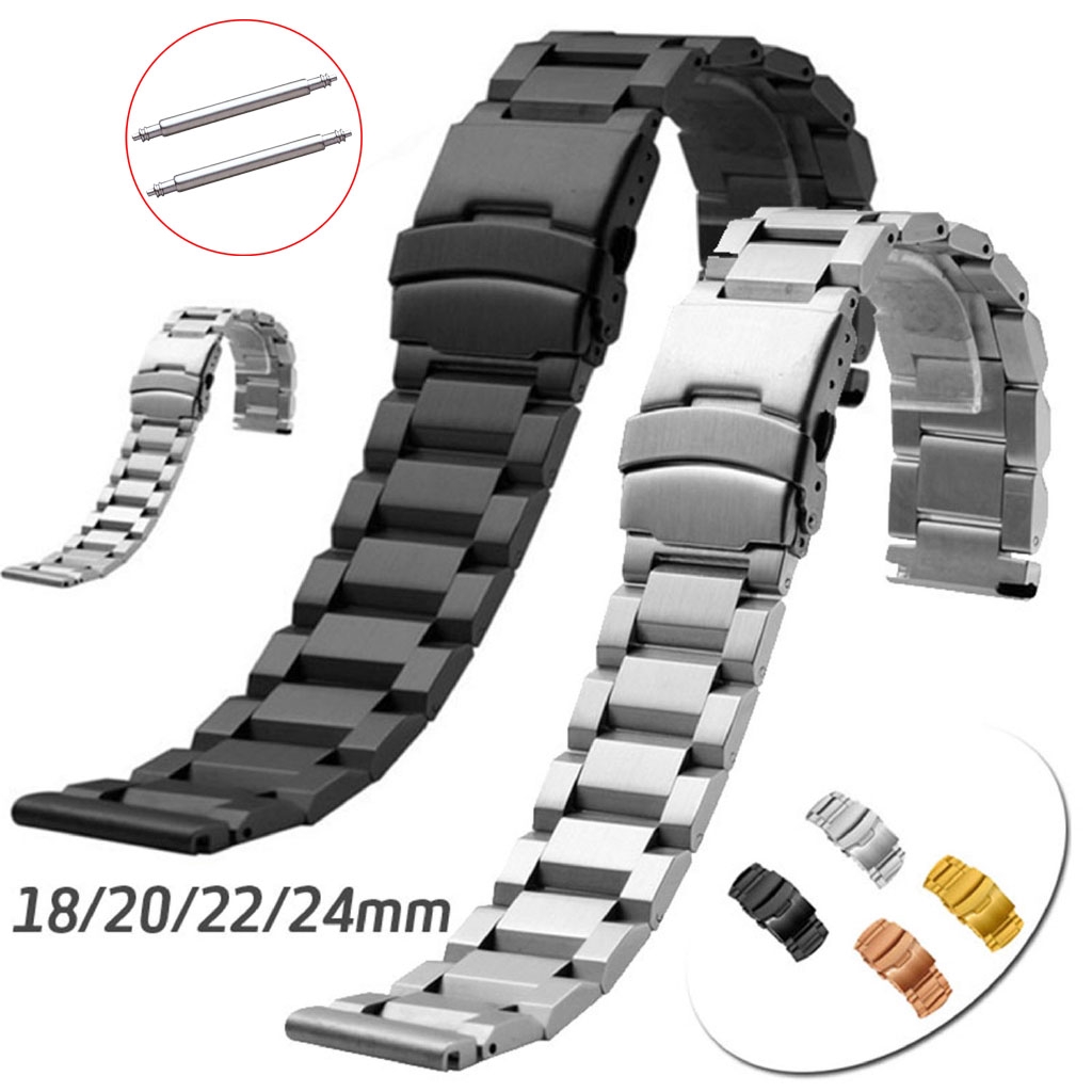 Solid Stainless Steel Watch Band 18mm 20mm 22mm 24mm Safe Double Lock Secure Buckle Metal Strap 5713