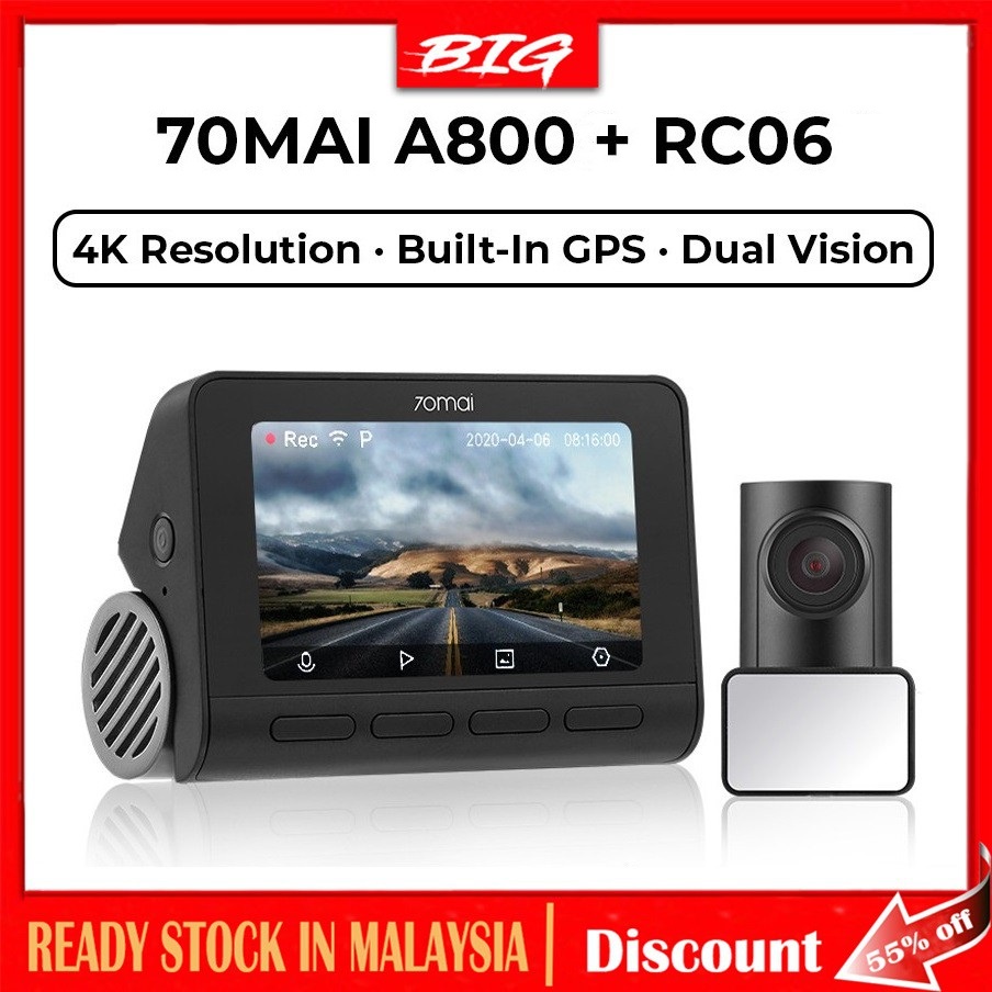 70Mai A800 4K Dash Cam Rear Cam Dual Vision A800 Adas Parking App Control