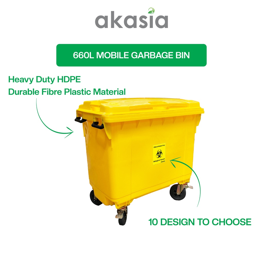 4 Wheel Medical Waste Bins / Yellow Waste Bins / Biohazard Waste Bins