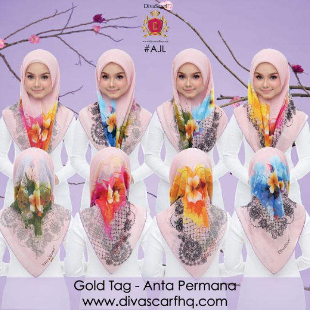 Gold Tag Bawal Anta Permana Tudung Bawal Printed Pink Peach Corak Colorful DivaScarf Ready Stock AJL