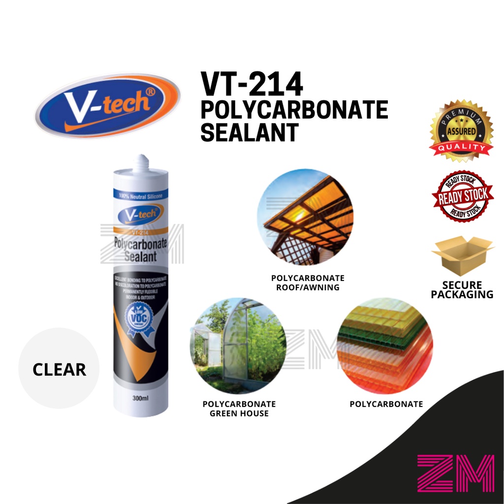 VT214 Polycarbonate Sealant Weather Resistant 100 Neutral Cure Silicone Sealant (CLEAR