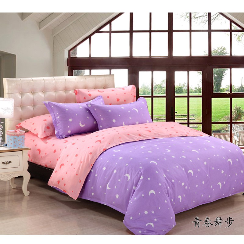 4 In 1 Purple Ppink Star And Moon Single Twin Queen Duvet Cover