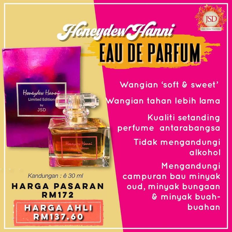 PERFUME HONEYDEW HANNI ORIGINAL JSD - JAMU SUSUK DARA (PERFUME / Minyak wangi HALAL)