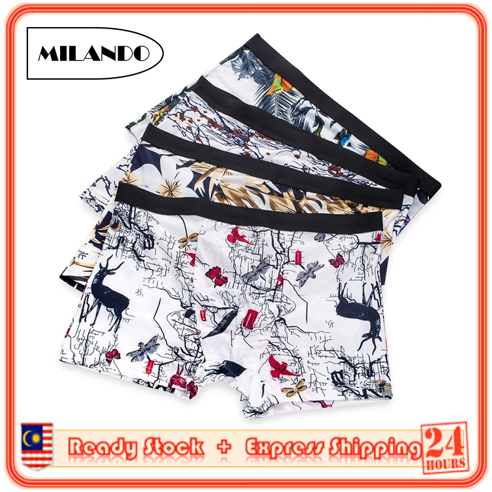 (3-Piece) MILANDO Men Man Brief Boxer Pant Men's Underwear Seluar Dalam Lelaki (Type 10)