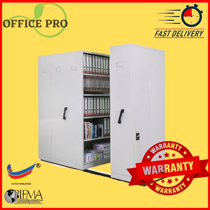 4 Bay Hand Push Steel Mobile Compactor With Daul Purpose Shelves I Steel I Office