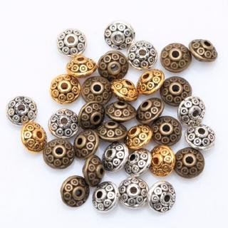 50PCs 6mm Tibetan Metal Beads Antique Gold Silver Oval UFO Shape Loose Spacer Beads for Jewelry Making DIY Bracelet Charms