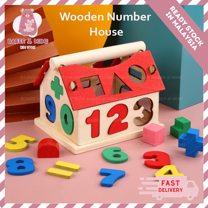 BABEE Number House Wooden Educational Toys Kids Early Learning Montessori Building Blocks (Belajar Nombor blok )