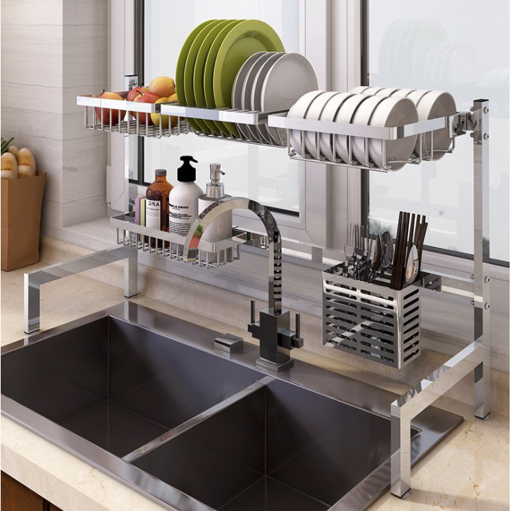 Sus 304 Stainless Steel Sink Dish Rack Kitchen Storage Rack Rak Pinggan