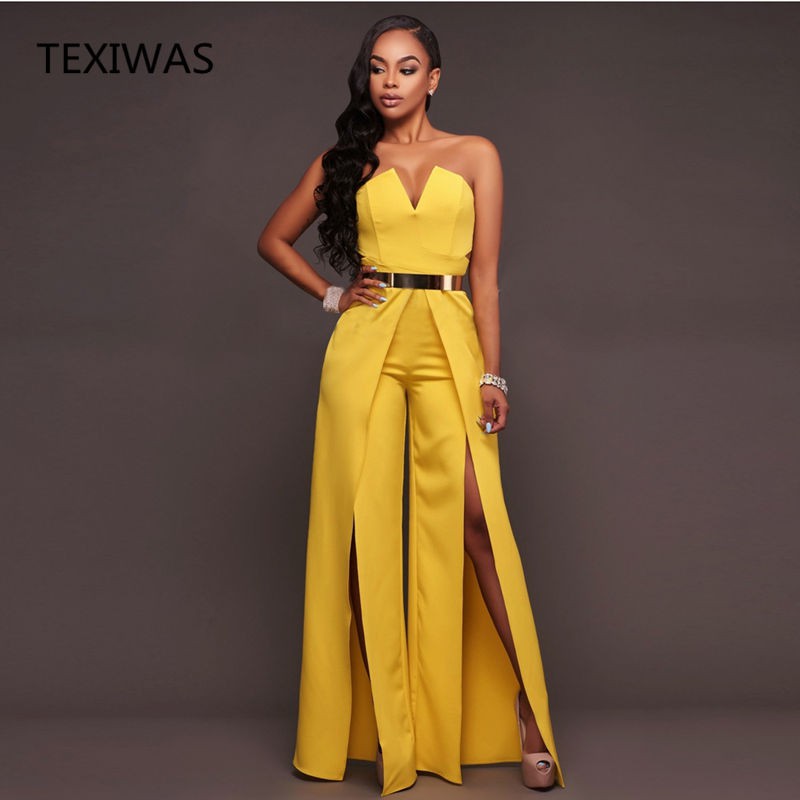 off the shoulder split leg jumpsuit