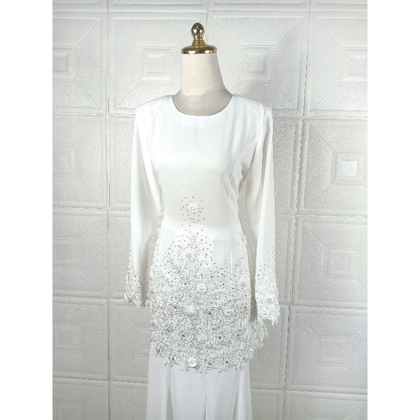 Buy Ready Stock Baju Kurung Moden Lace Nikah Tunang Putih Off White Seetracker Malaysia
